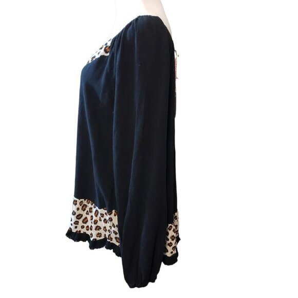 Umgee Linen blend tunic black animal print long balloon sleeves size S NEW - Picture 4 of 16
